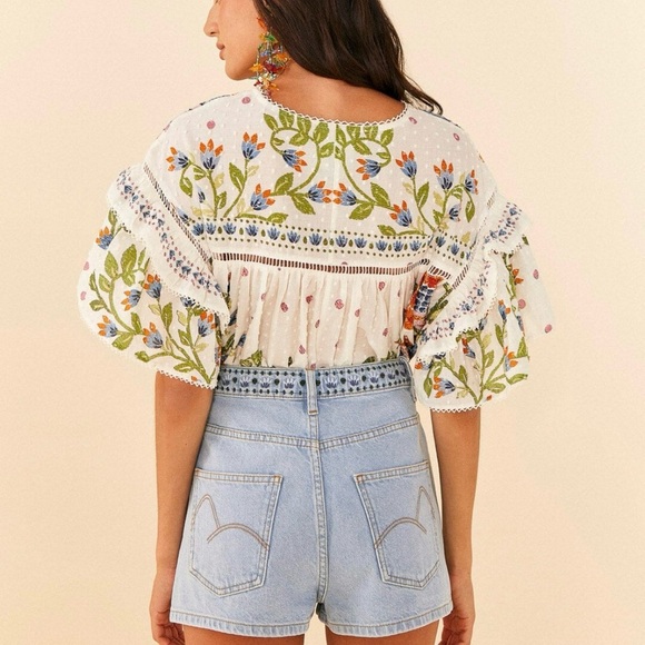 FARM RIO Summer Garden Embroidered Denim Shorts – Size 31 NWT - Picture 15 of 16